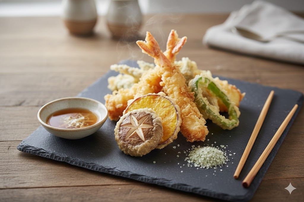 天ぷらに野草塩